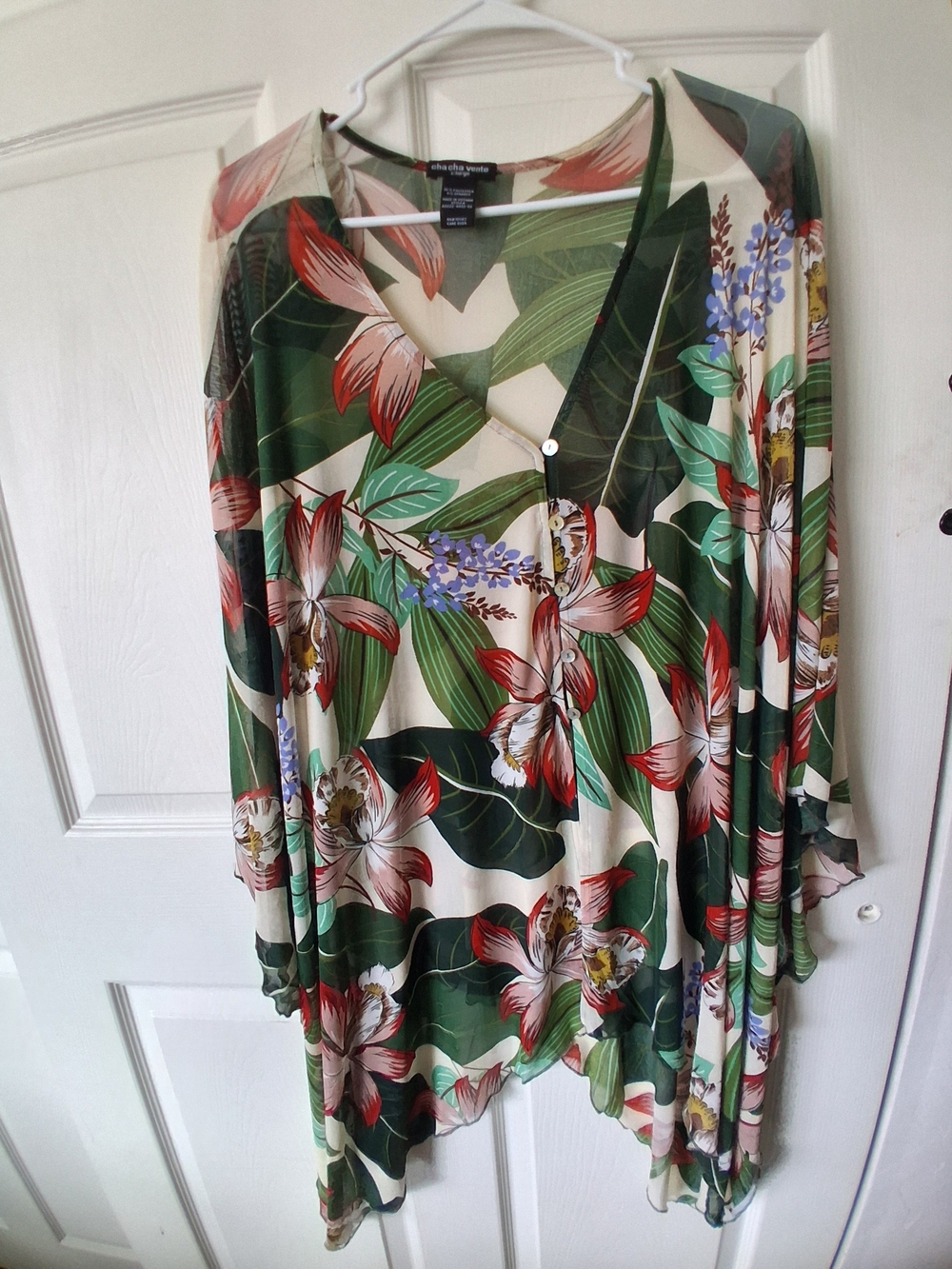 Gorgeous Green Floral V-Neck Tunic Top Very Stretchy Can Fit Up To 5XL